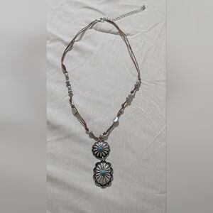 Western Faux Silver and Turquoise Pendant Necklace